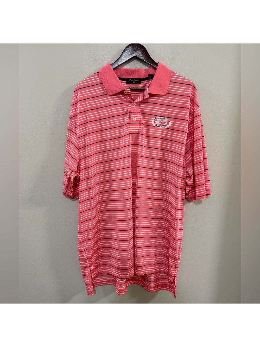 Byron Nelson Men's Golf Polo Shirt Pink Striped Lucayan County Club Bahamas